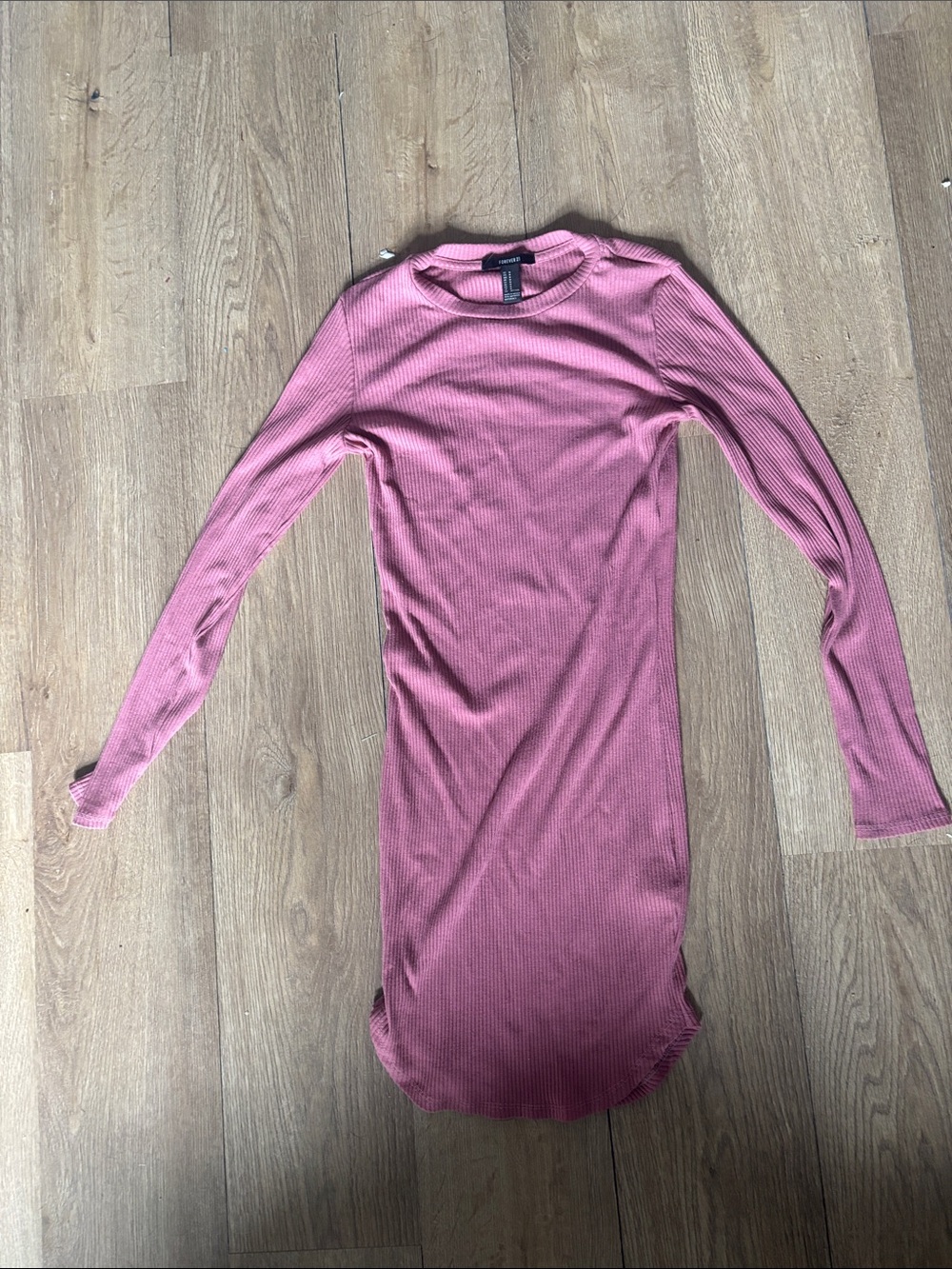 Long Sleeve Ribbed Pink Women’s Dress